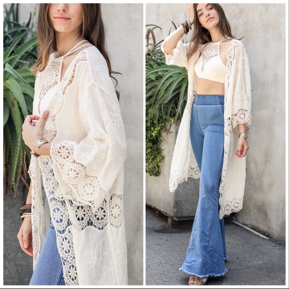 Anna Crochet Open Patch Longline Kimono - Picture 8 of 10
